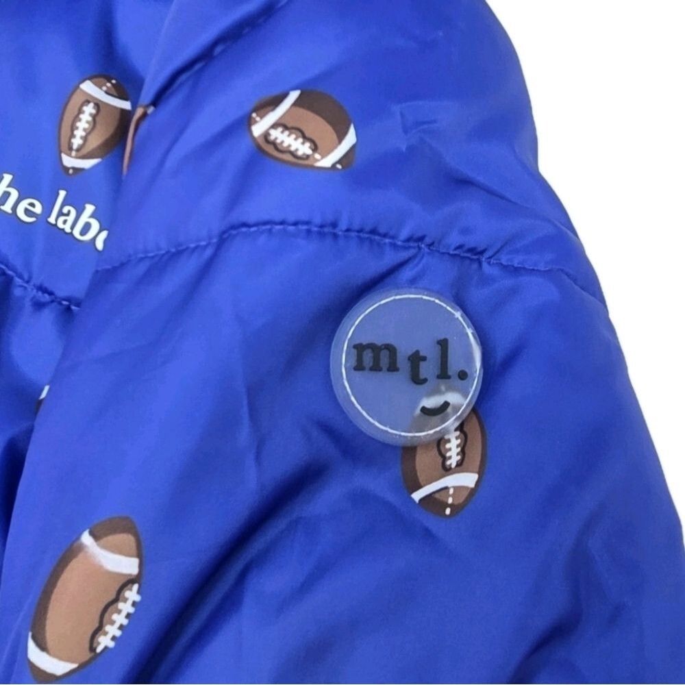 Miles The Label Boys Hooded Puffer Jacket Football Print Blue Size 4T - Picture 7 of 14